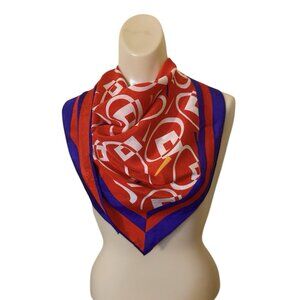 Vtg EVAN PICONE Scarf Red Navy  Jacquard Paisley Silk Mod Pattern Rolled Hem